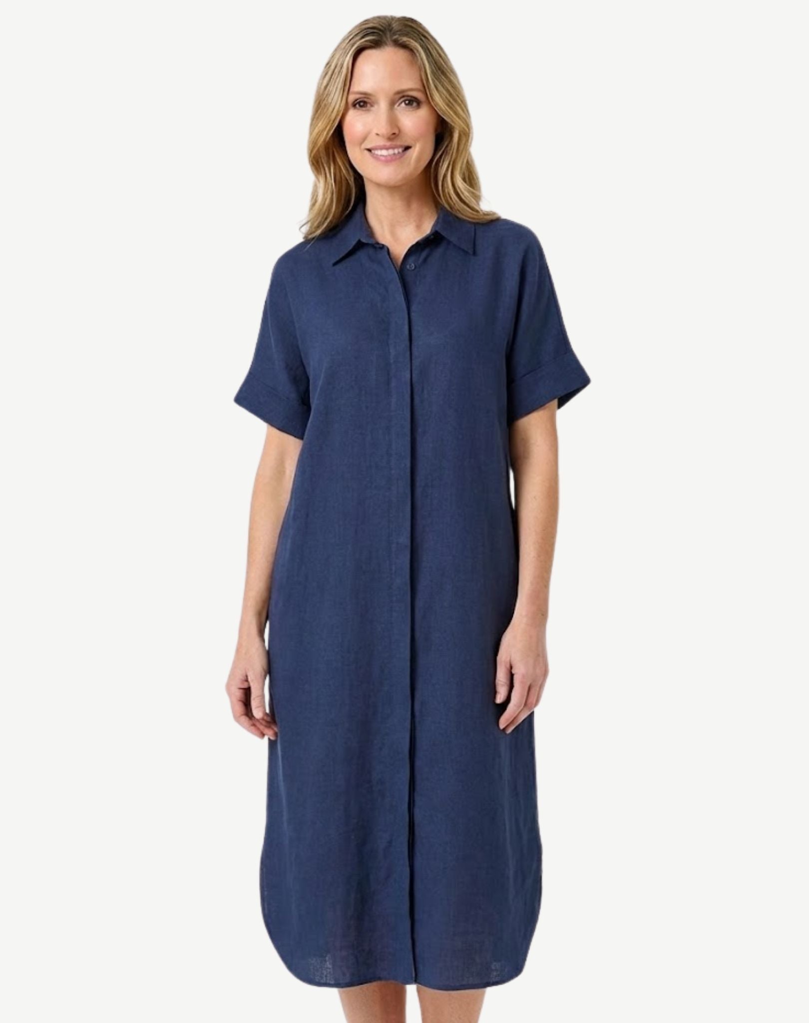 Navy Soft Linen Blend Shirt Midi Dress Corfu Jeans