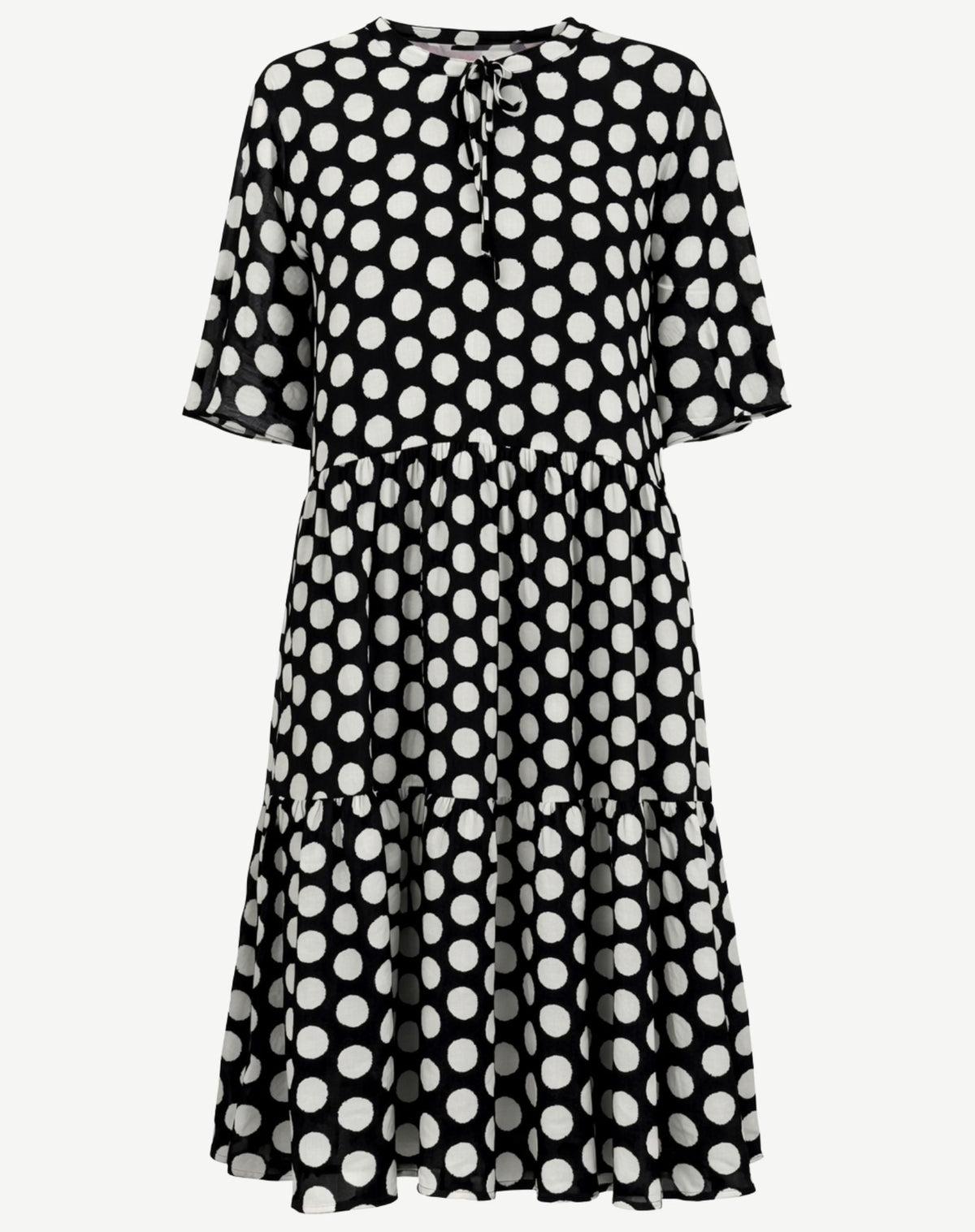 Black Cream Spot Tiered Midi Dress Corfu Jeans