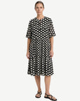 Black Cream Spot Tiered Midi Dress Corfu Jeans