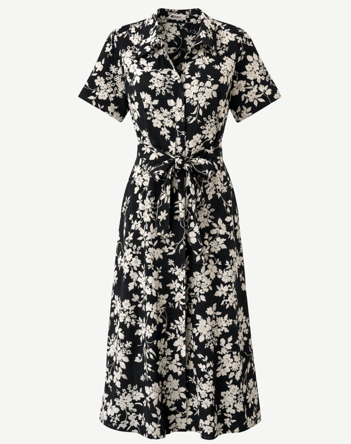 Black Cream Floral Cotton Shirt Midi Dress Corfu Jeans