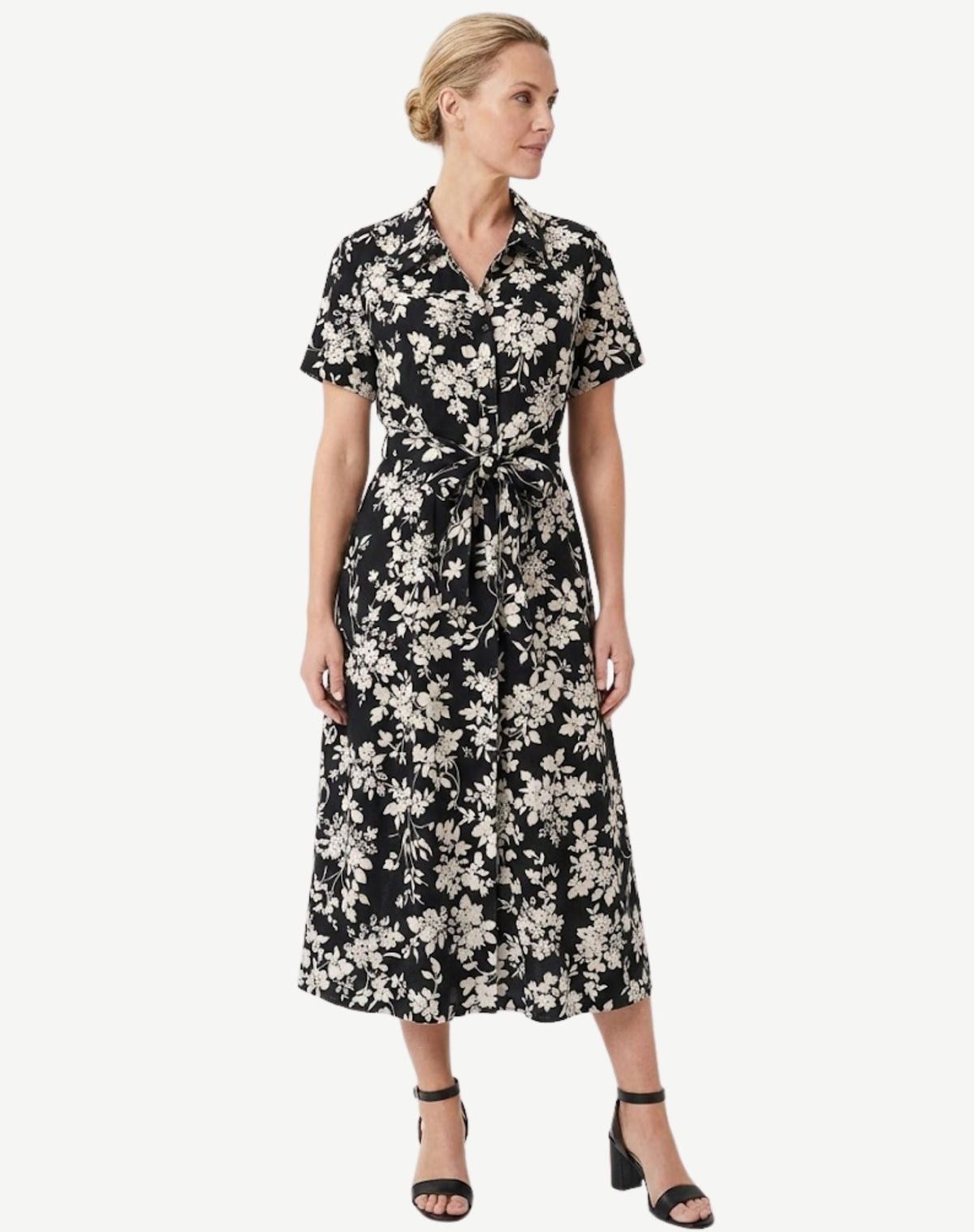 Black Cream Floral Cotton Shirt Midi Dress Corfu Jeans