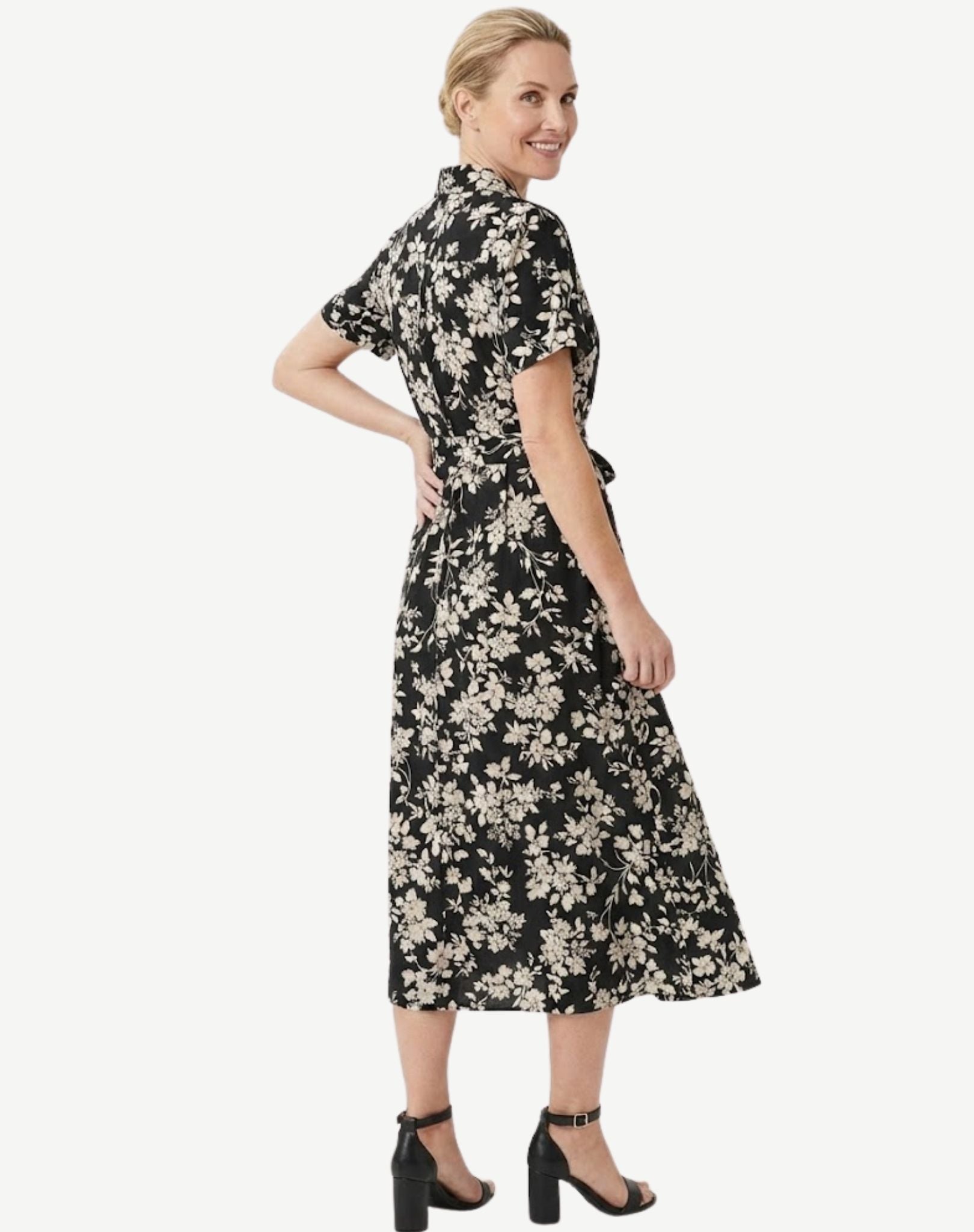 Black Cream Floral Cotton Shirt Midi Dress Corfu Jeans