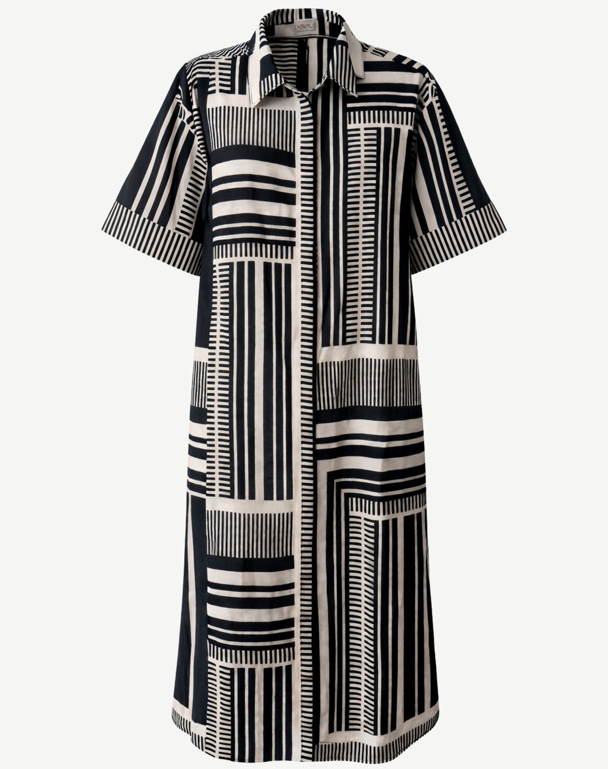Navy Cream Geometric Shirt Midi Dress Corfu Jeans