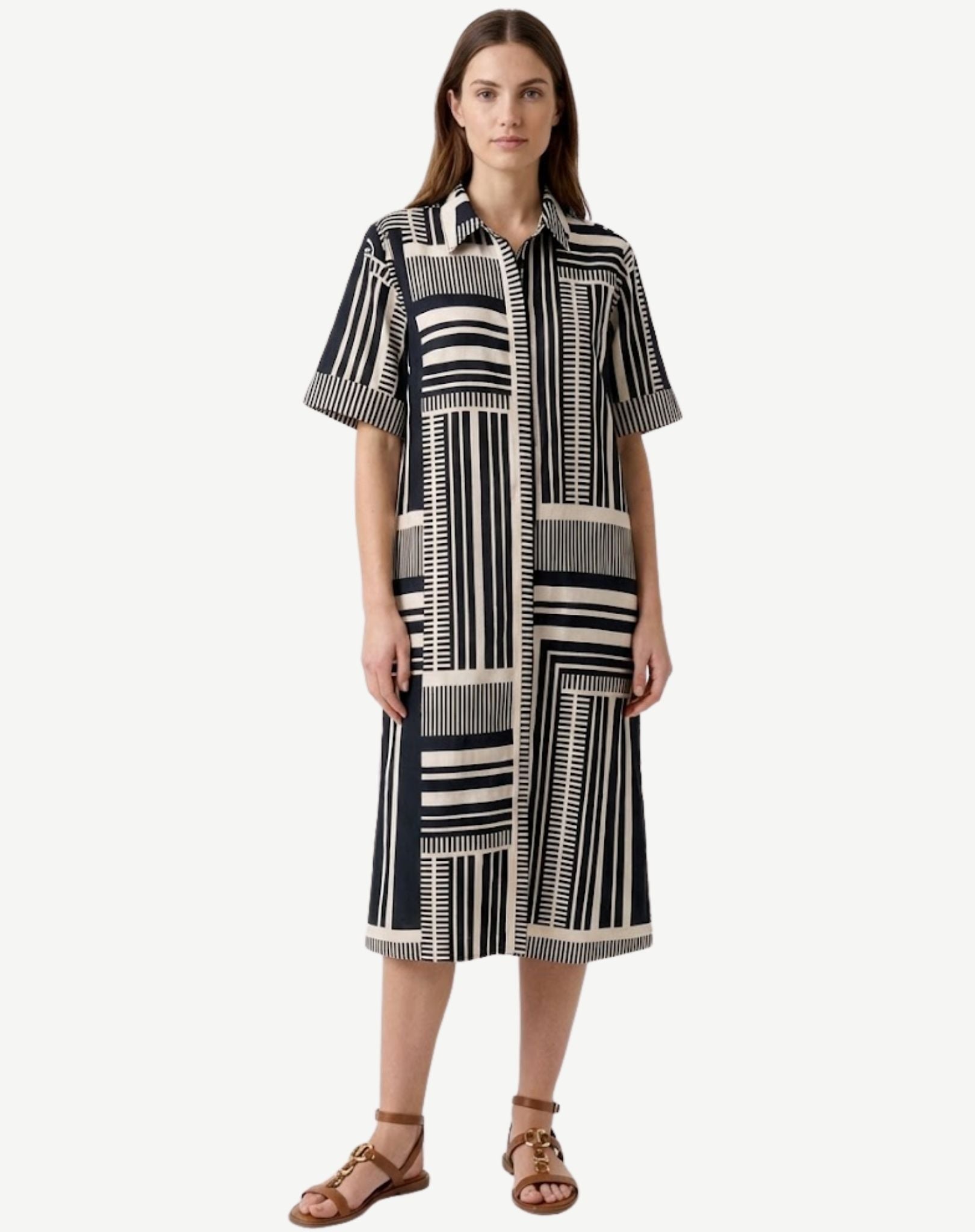 Navy Cream Geometric Shirt Midi Dress Corfu Jeans