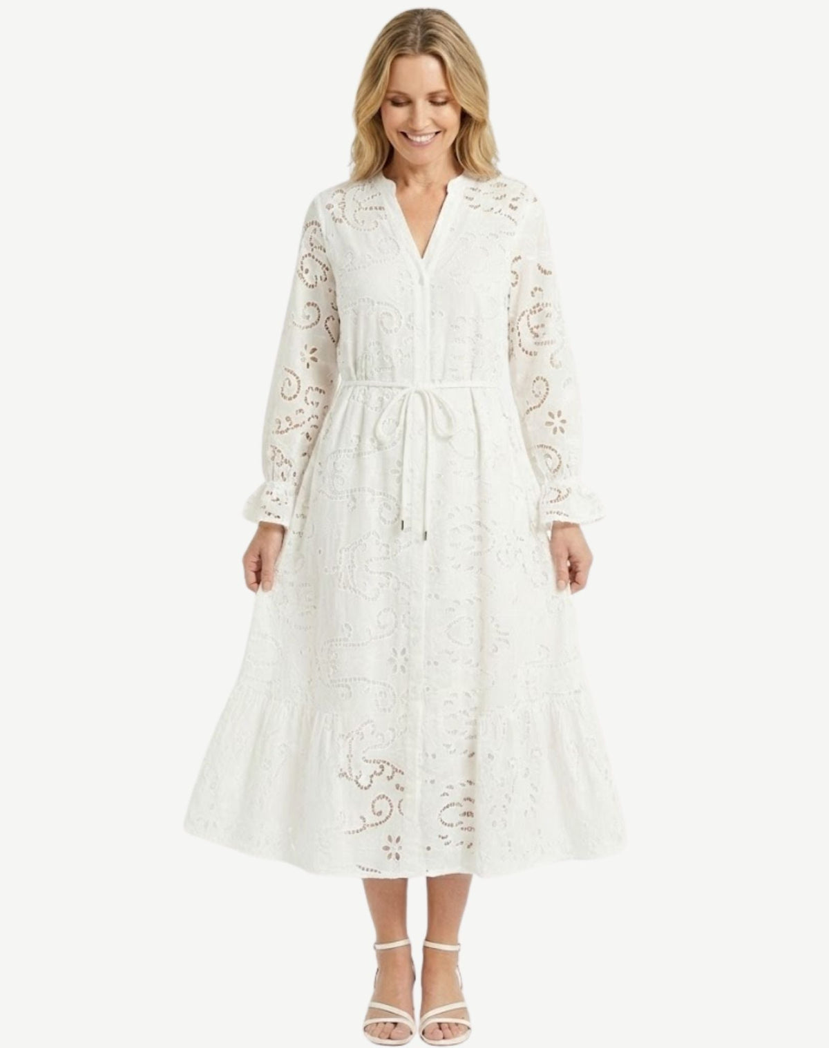 White Embroidered Cotton Midi Dress Corfu Jeans