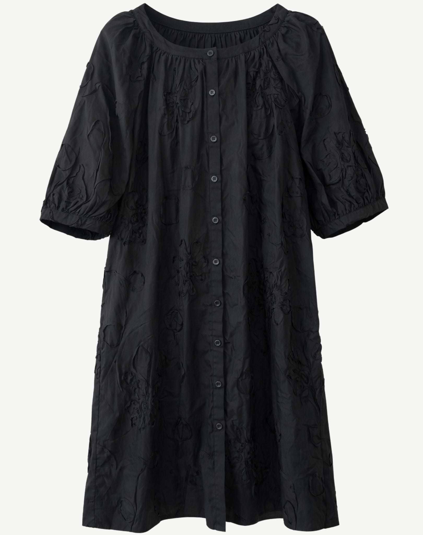 Black Cotton Poplin Embroidered Midi Dress Corfu Jeans