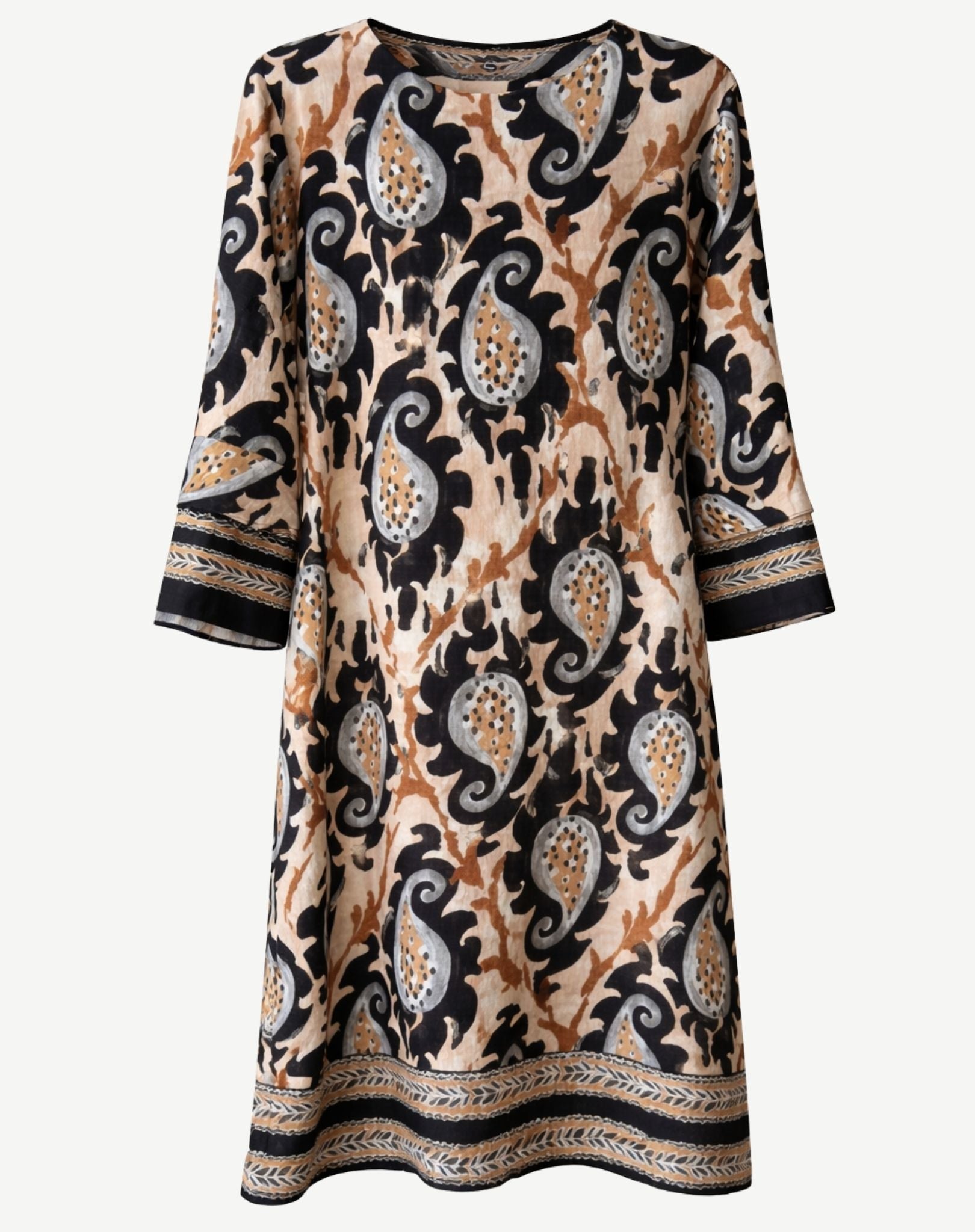 Black Cream Paisley Print Midi Dress Corfu Jeans