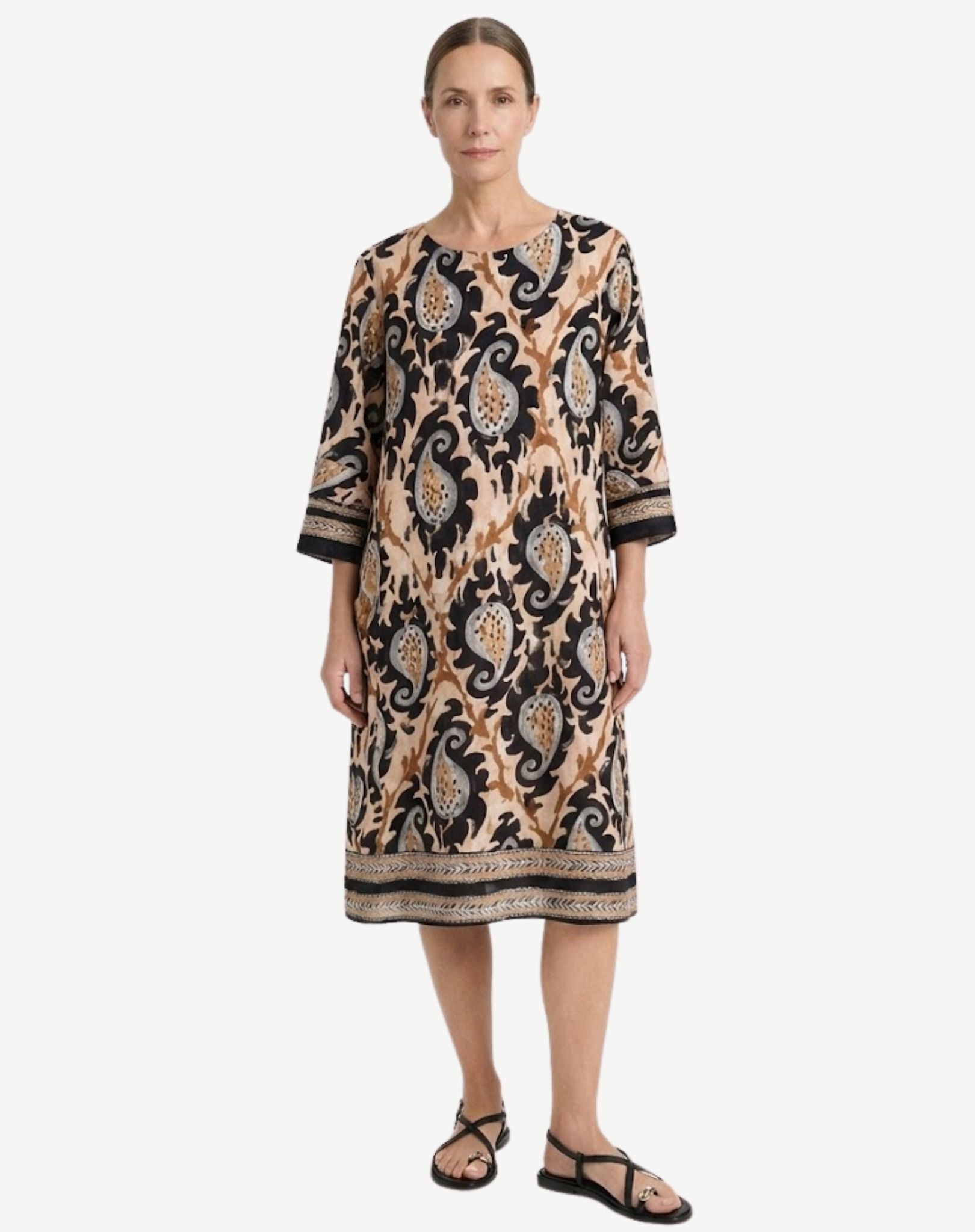 Black Cream Paisley Print Midi Dress Corfu Jeans
