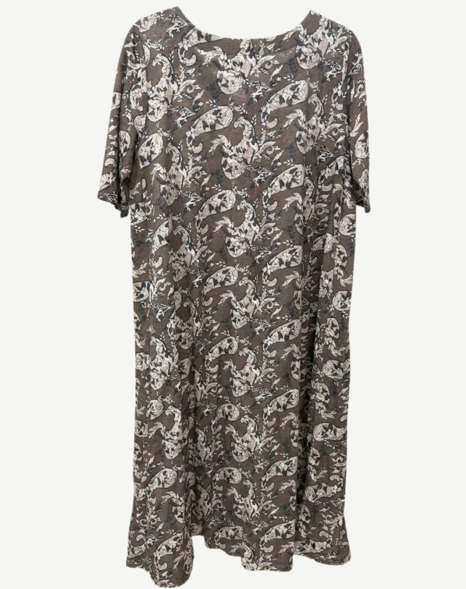 Olive Paisley Cotton Rich Burnout Jersey Midi Dress Corfu Jeans