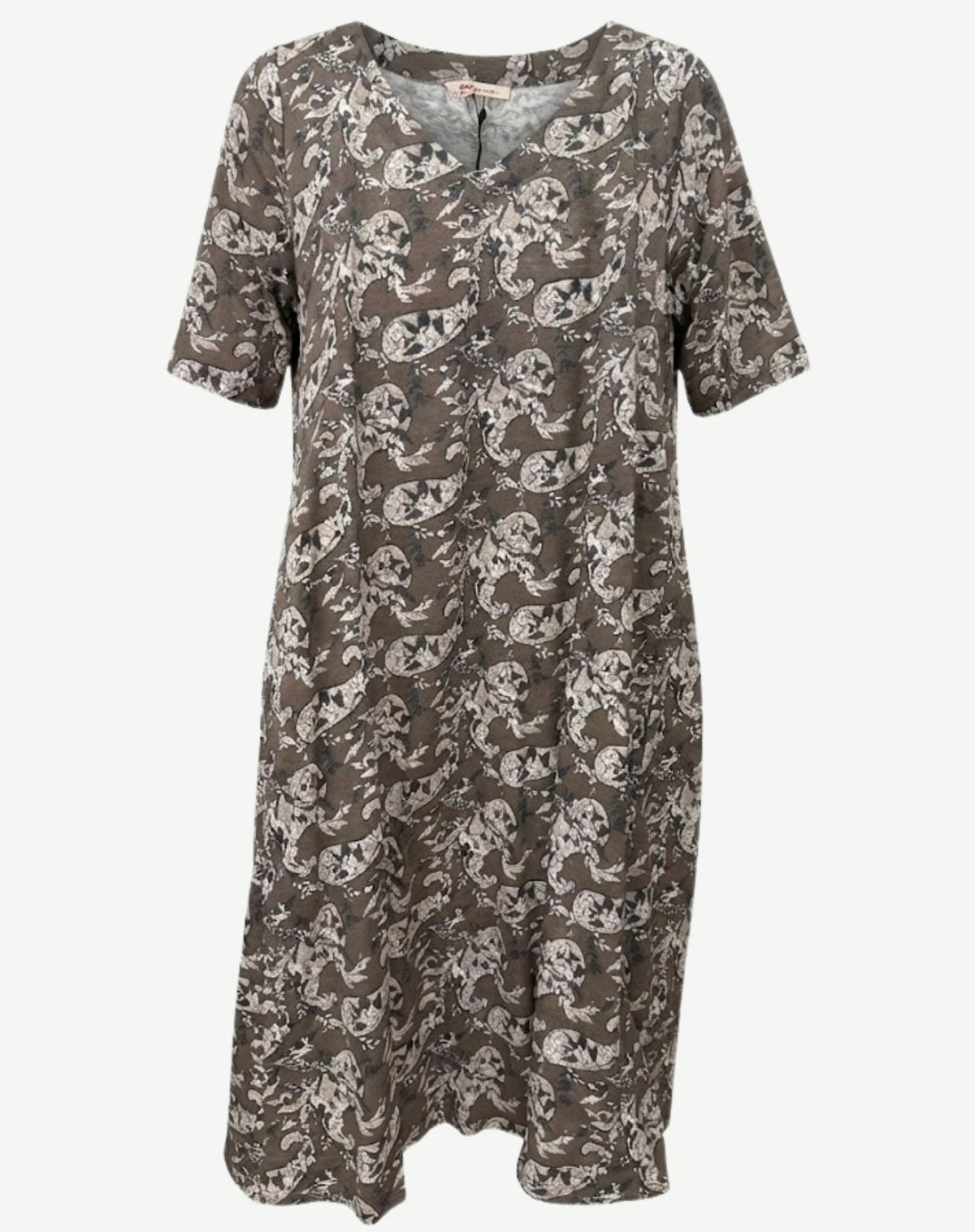 Olive Paisley Cotton Rich Burnout Jersey Midi Dress Corfu Jeans