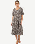 Olive Paisley Cotton Rich Burnout Jersey Midi Dress Corfu Jeans
