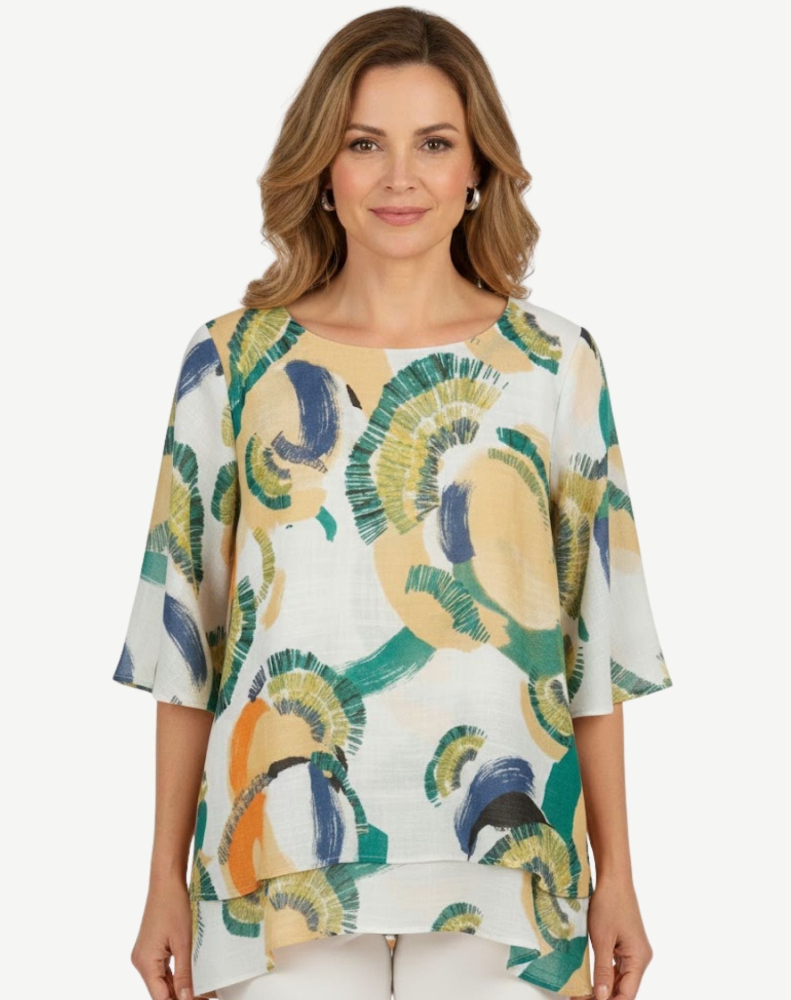 Ray Swirls Abstract Print Layered Blouse Corfu Jeans