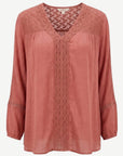 Berry Sands Crepe Georgette Lace Trim Long Sleeve Blouse Corfu Jeans