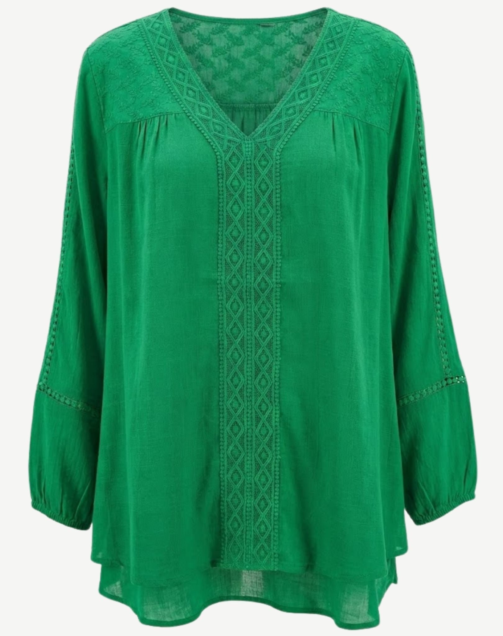 Mojito Crepe Georgette Lace Trim Long Sleeve Blouse Corfu Jeans