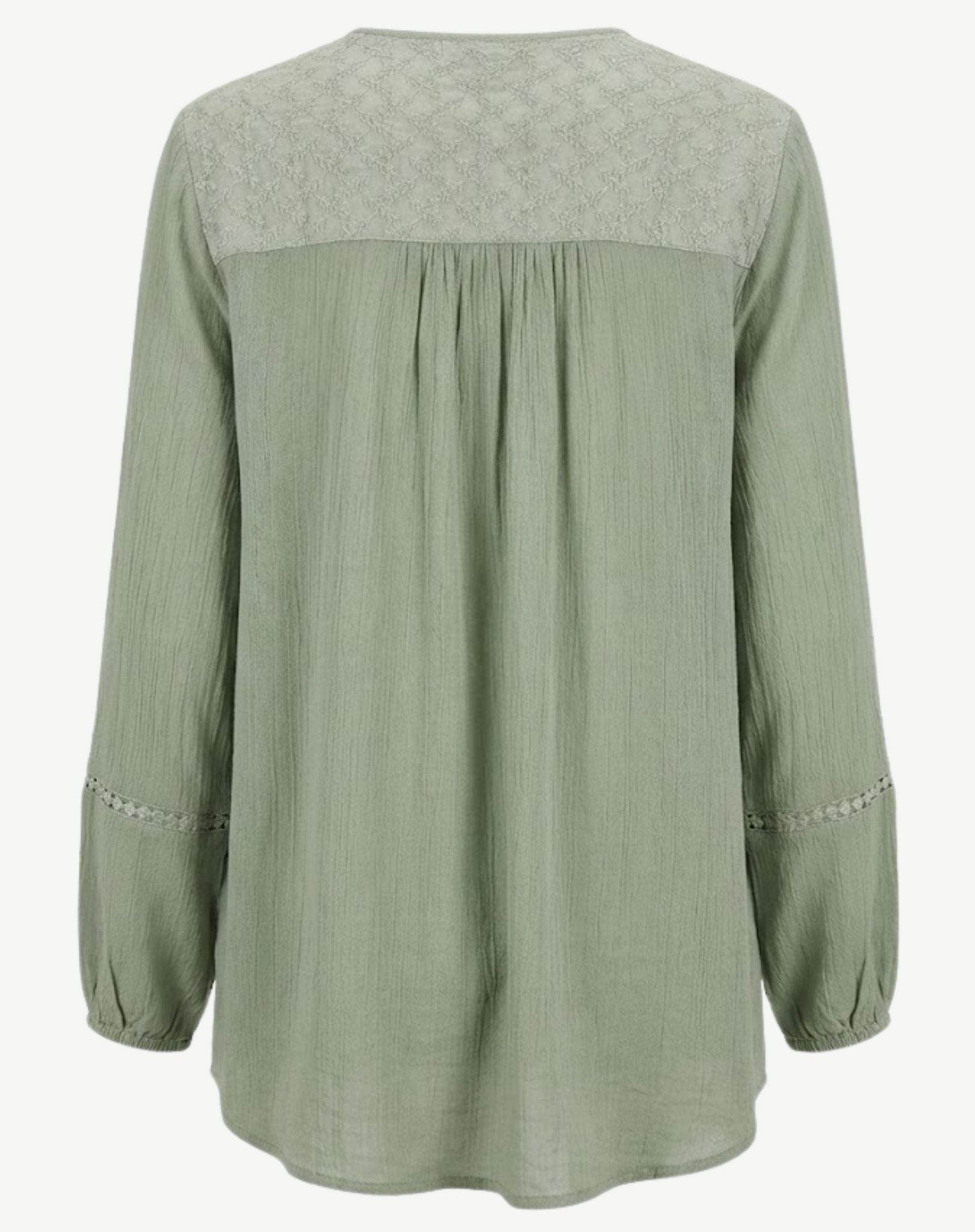 Salt Leaf Crepe Georgette Lace Trim Long Sleeve Blouse Corfu Jeans