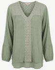 Salt Leaf Crepe Georgette Lace Trim Long Sleeve Blouse Corfu Jeans