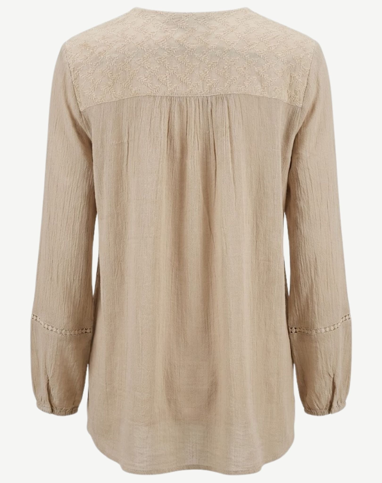 Sand Crepe Georgette Lace Trim Long Sleeve Blouse Corfu Jeans