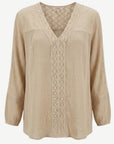 Sand Crepe Georgette Lace Trim Long Sleeve Blouse Corfu Jeans