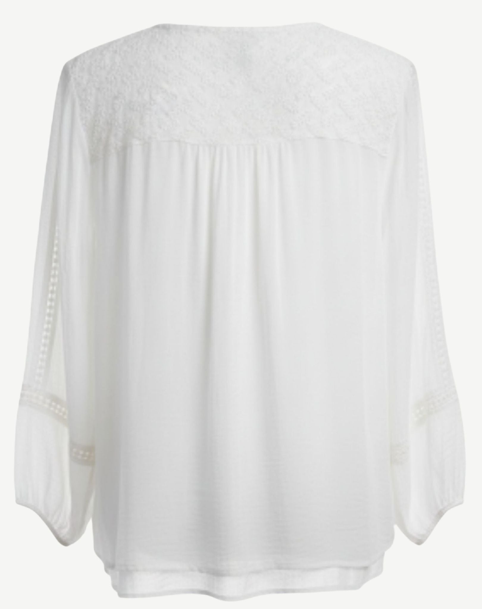 White Crepe Georgette Lace Trim Long Sleeve Blouse Corfu Jeans