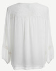 White Crepe Georgette Lace Trim Long Sleeve Blouse Corfu Jeans