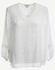 White Crepe Georgette Lace Trim Long Sleeve Blouse Corfu Jeans