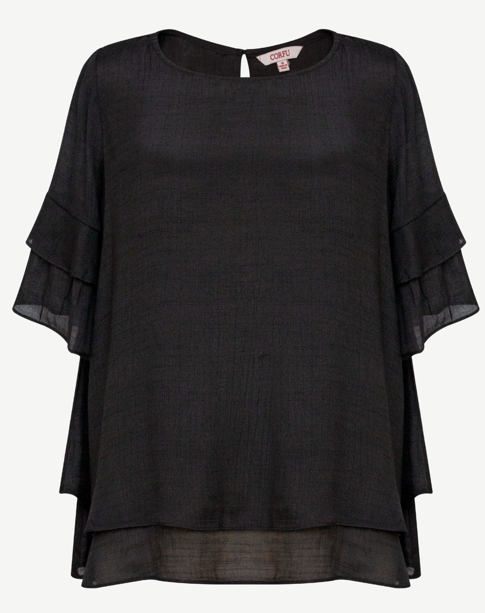 Black Layered Ruffle Sleeve Blouse Corfu Jeans