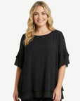 Black Layered Ruffle Sleeve Blouse Corfu Jeans