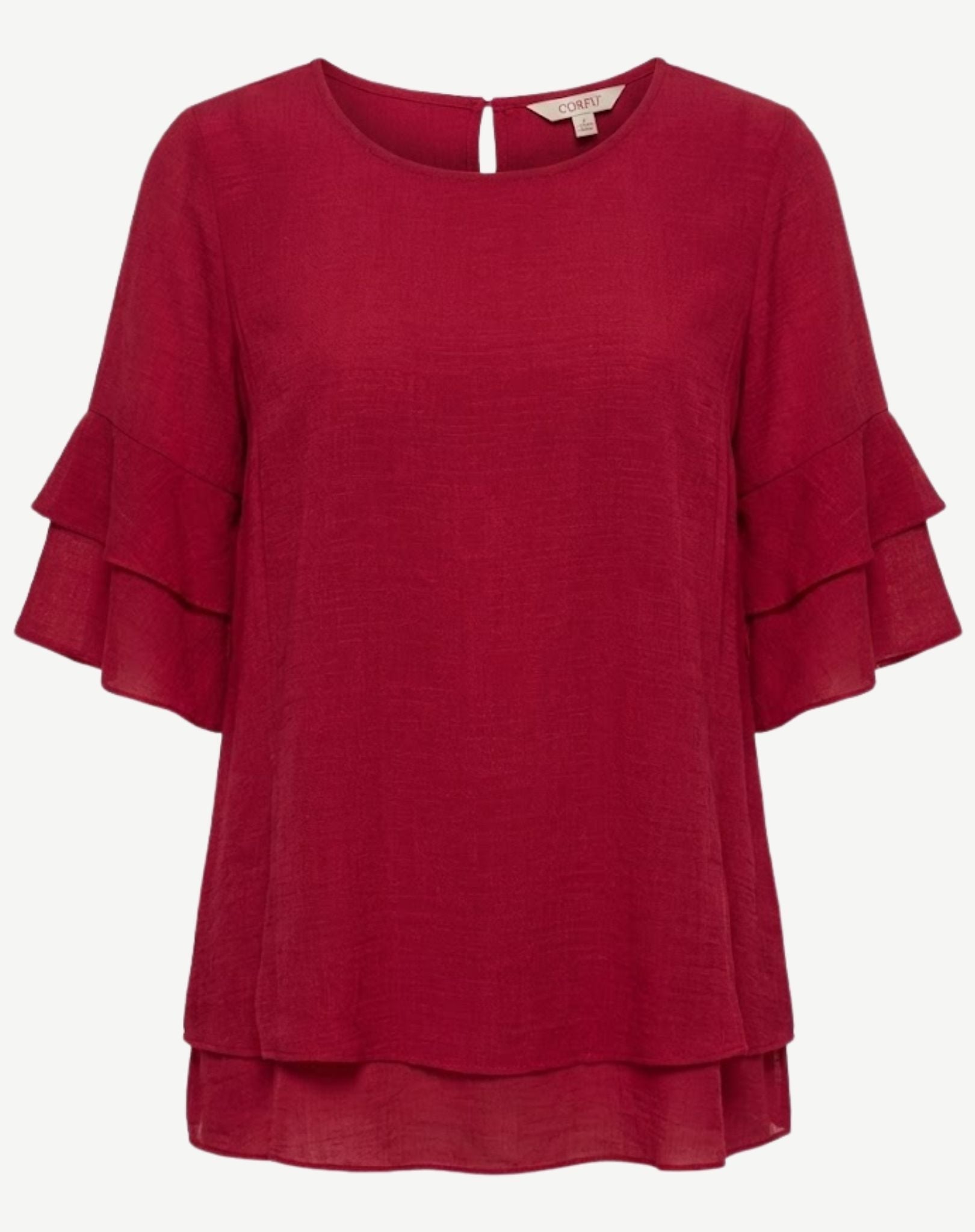 Cranberry Layered Ruffle Sleeve Blouse Corfu Jeans