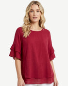 Cranberry Layered Ruffle Sleeve Blouse