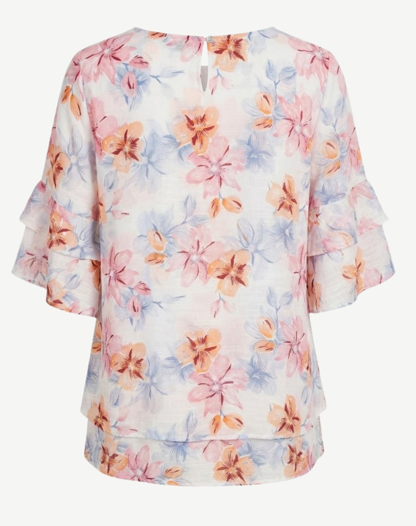 Blush Floral Layered Ruffle Sleeve Blouse Corfu Jeans