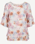 Blush Floral Layered Ruffle Sleeve Blouse Corfu Jeans