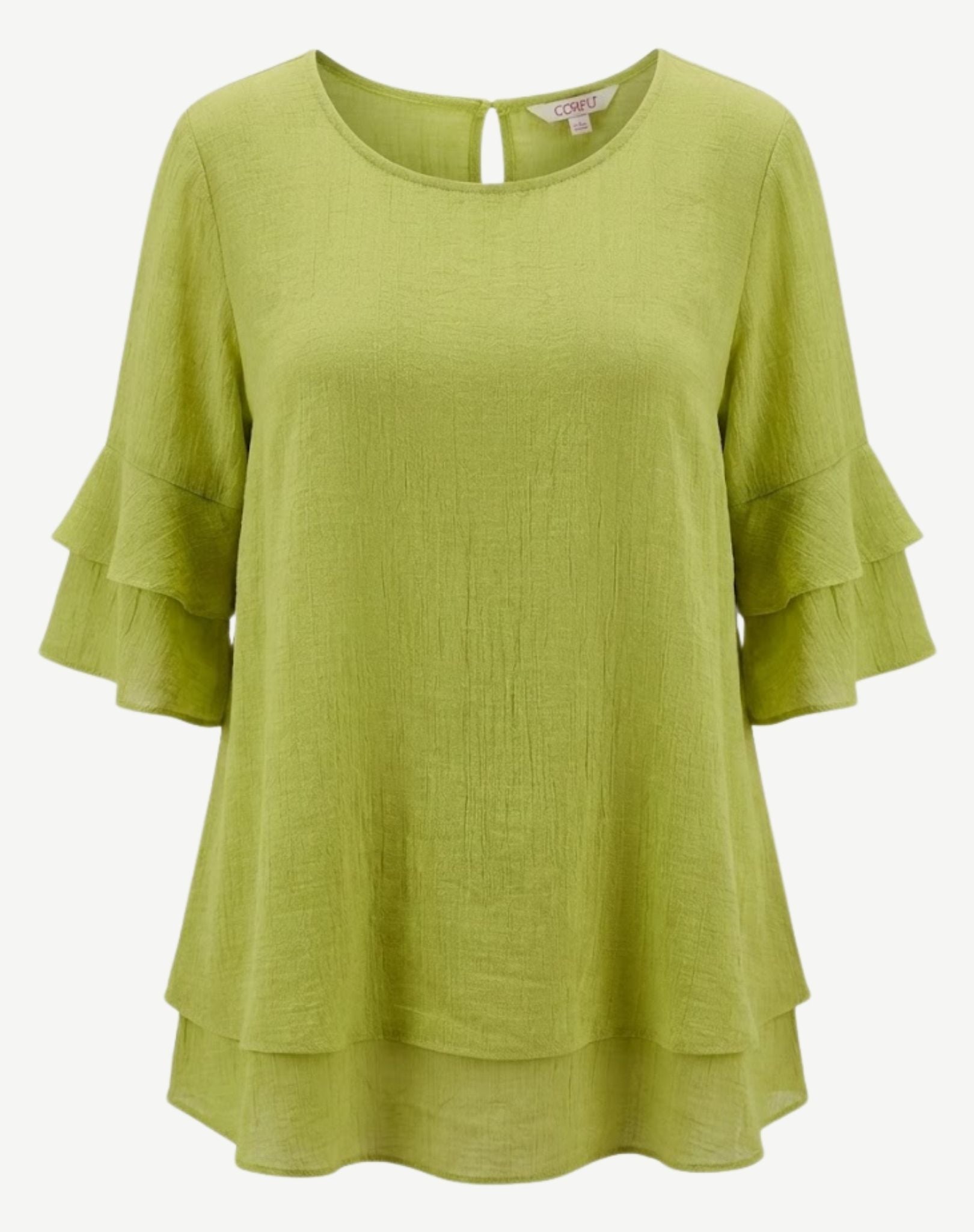 Pistachio Layered Ruffle Sleeve Blouse Corfu Jeans