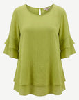 Pistachio Layered Ruffle Sleeve Blouse Corfu Jeans