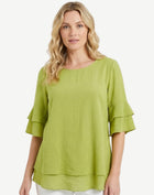 Pistachio Layered Ruffle Sleeve Blouse