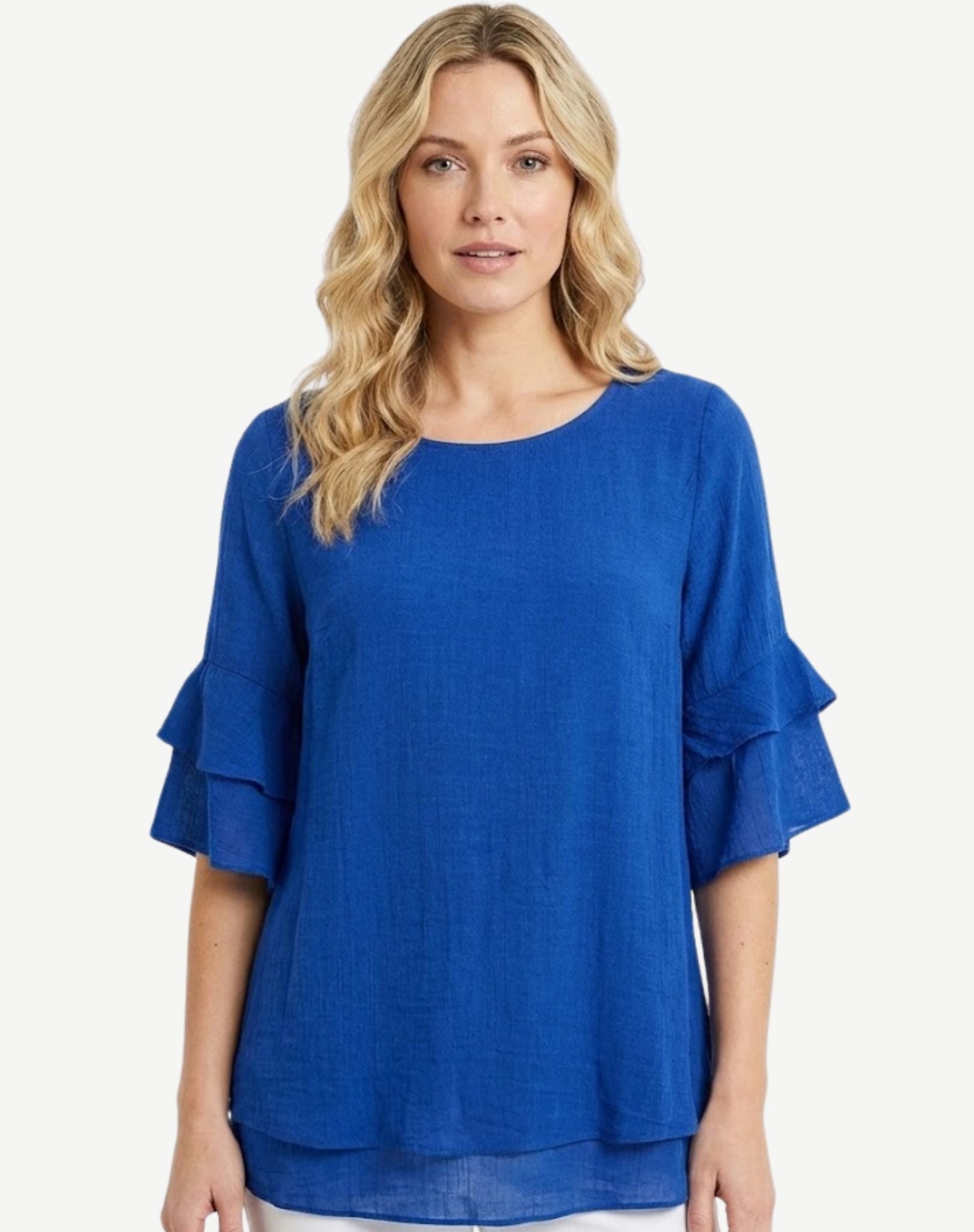 Riviera Layered Ruffle Sleeve Blouse Corfu Jeans