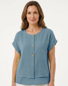 Denim Button Front Layered Top