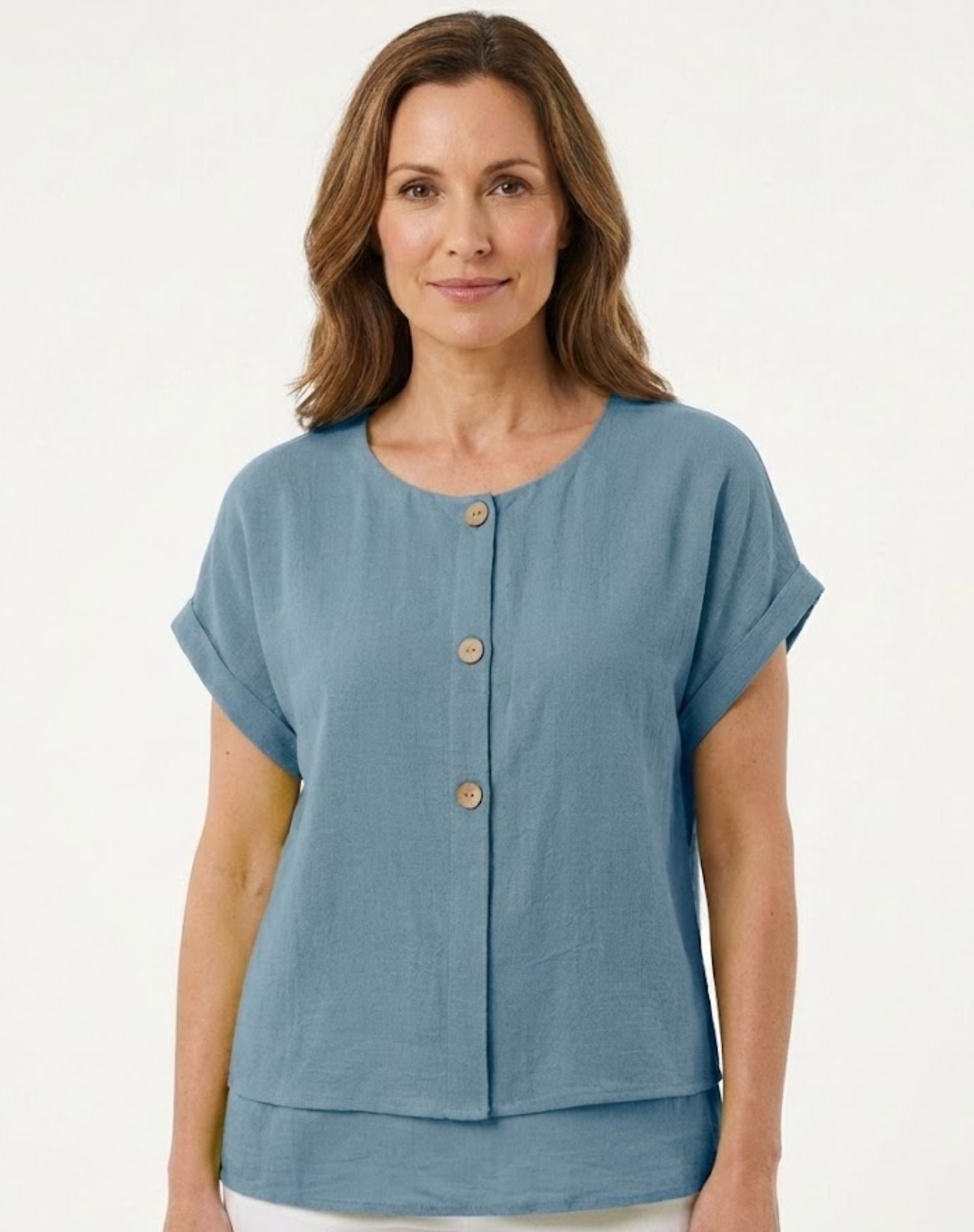 Denim Button Front Layered Top Corfu Jeans