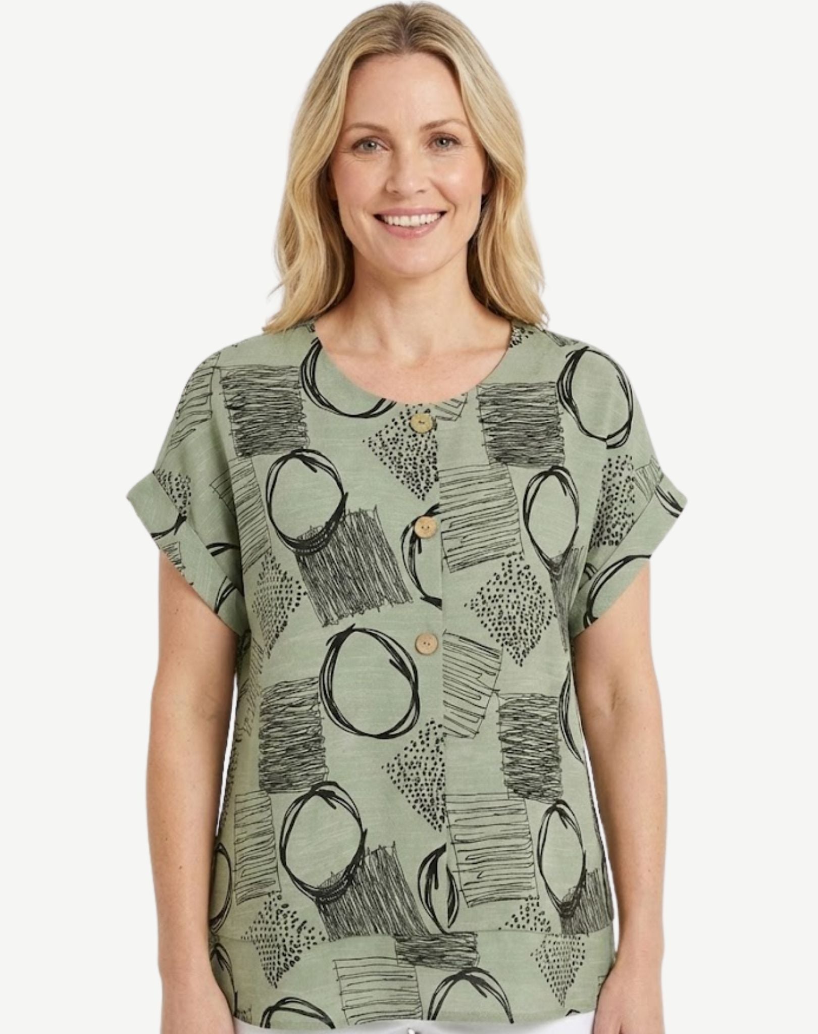 Eucalyptus Button Front Layered Top Corfu Jeans