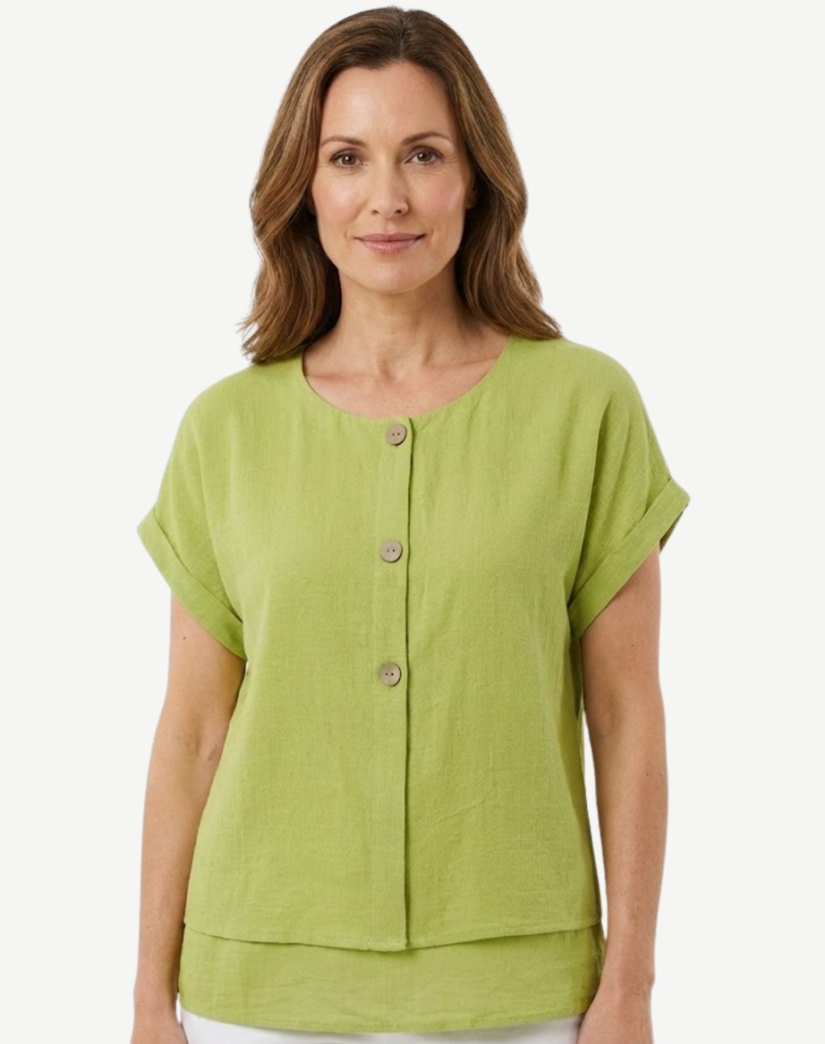Pistachio Button Front Layered Top Corfu Jeans