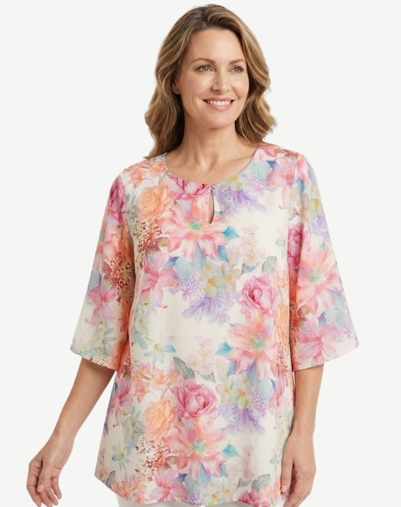 Summer Soiree Floral Keyhole Blouse Corfu Jeans
