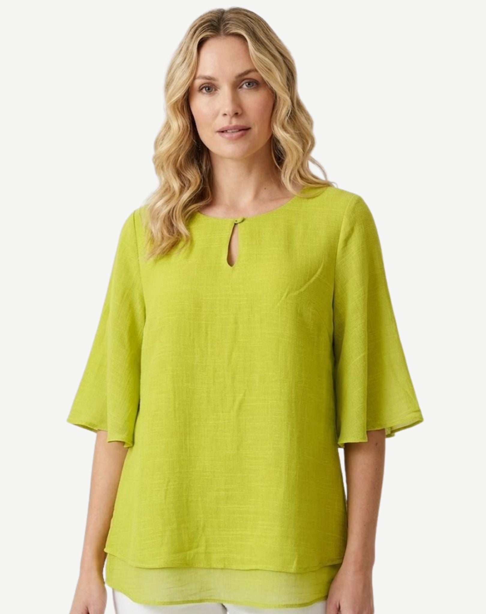 Citron Crepe Georgette Flutter Sleeve Blouse Corfu Jeans