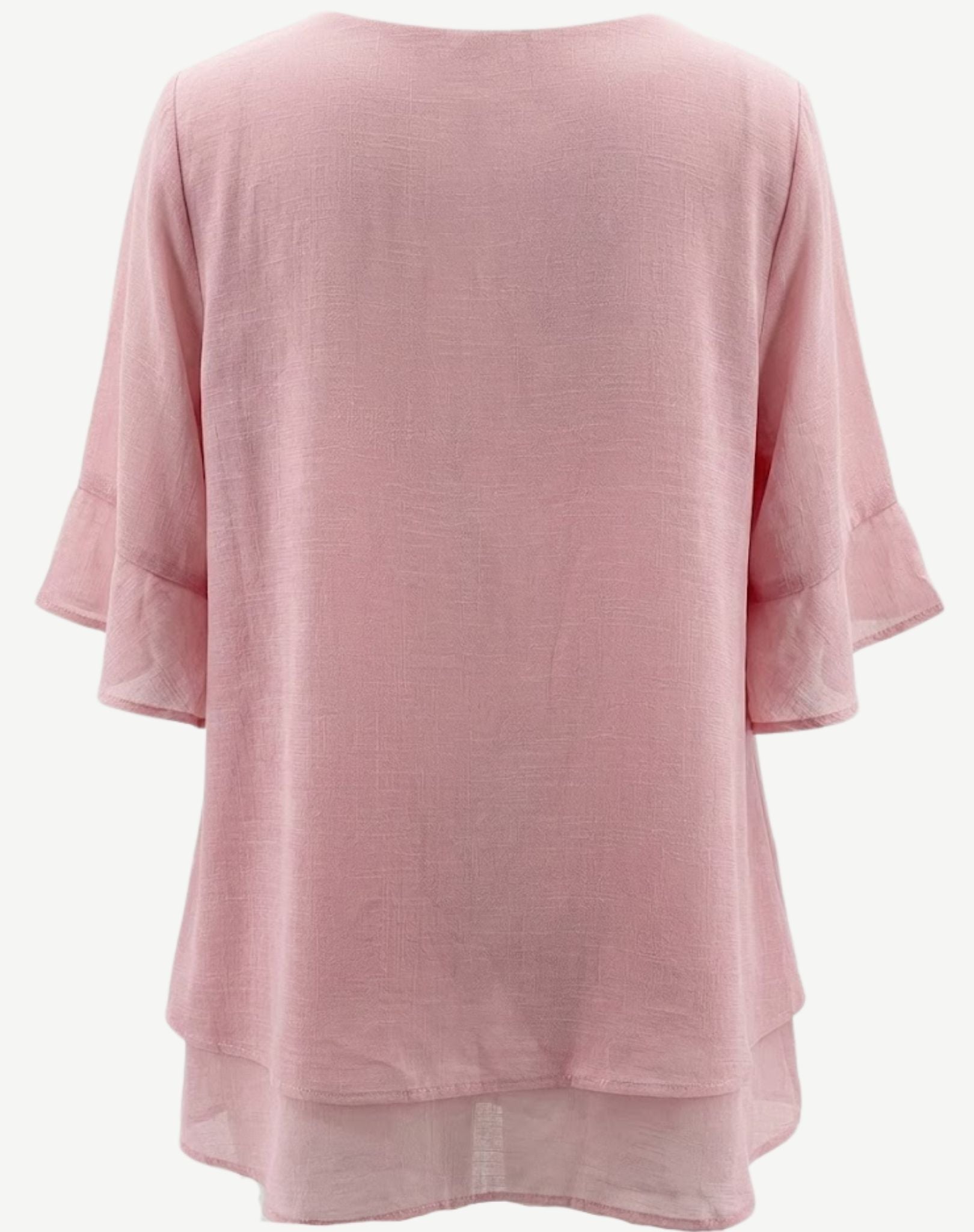 Rosewater Crepe Georgette Flutter Sleeve Blouse Corfu Jeans