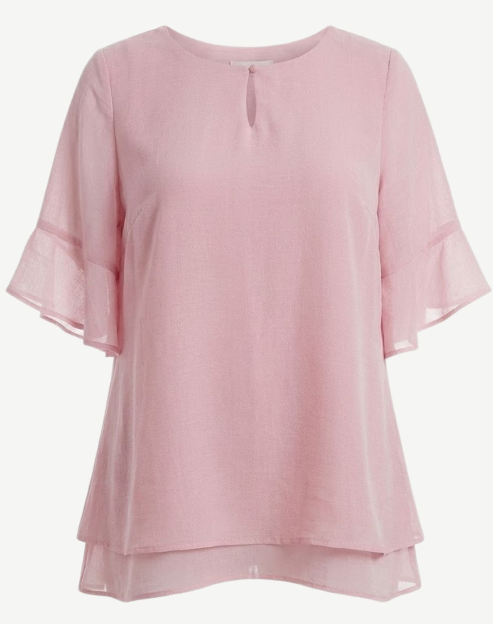 Rosewater Crepe Georgette Flutter Sleeve Blouse Corfu Jeans