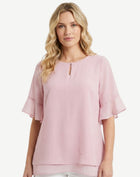 Rosewater Crepe Georgette Flutter Sleeve Blouse