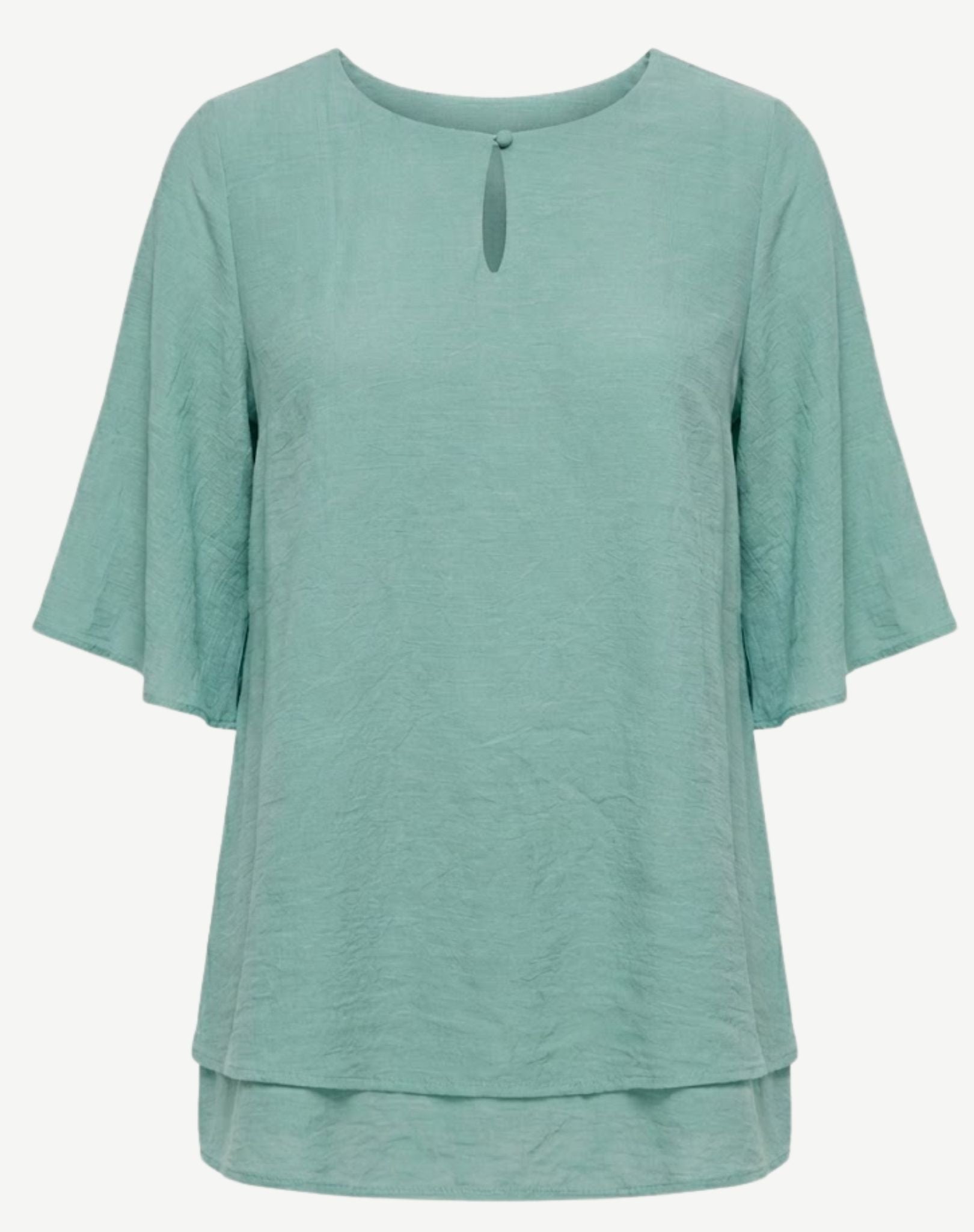 Seafoam Crepe Georgette Flutter Sleeve Blouse Corfu Jeans
