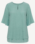 Seafoam Crepe Georgette Flutter Sleeve Blouse Corfu Jeans