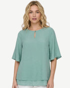 Seafoam Crepe Georgette Flutter Sleeve Blouse