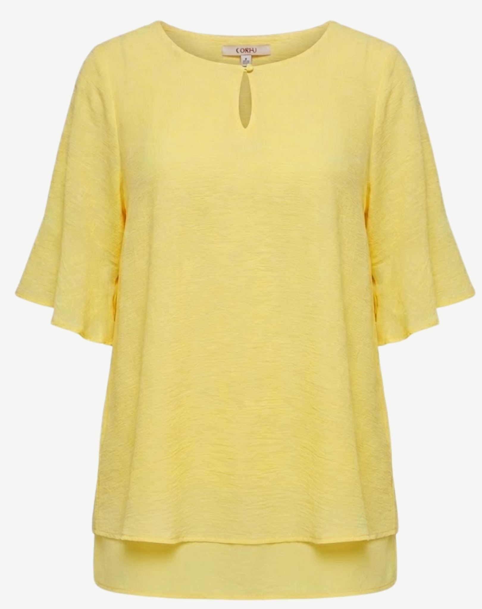Sunlit Crepe Georgette Flutter Sleeve Blouse Corfu Jeans