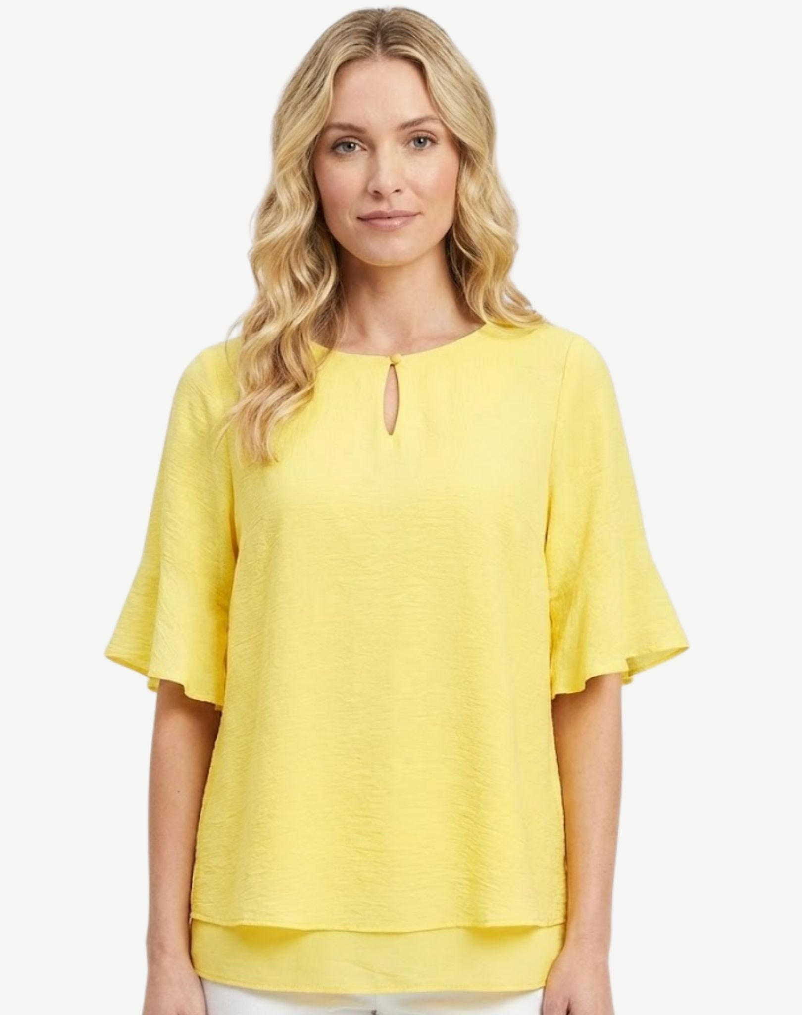 Sunlit Crepe Georgette Flutter Sleeve Blouse Corfu Jeans