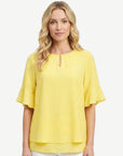 Sunlit Crepe Georgette Flutter Sleeve Blouse Corfu Jeans